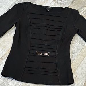 WHBM Black Fitted Peplum Faux Belted Top - Size 0/XS